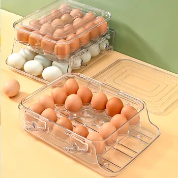 Кухненски прозрачна кутия за съхранение на патица на яйца за домашни любимци, двуслойни сгъваем валяк за яйца, кутия за съхранение на яйца в хладилника