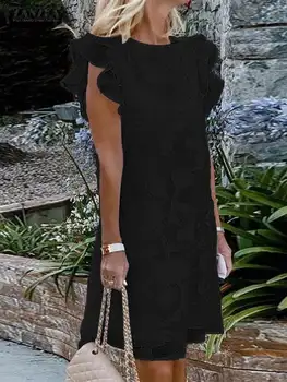 Сарафан с флорална дантела, вязаный на една кука, стилно женствена рокля ZANZEA, елегантна празнична рокля, летни плажни рокли без ръкави, с дължина до коляното