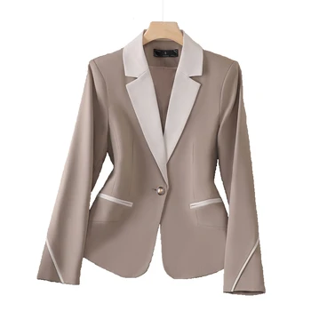 Лоскутные блейзери за жени 2023, нови модни пролетни офис дамски блейзери с дълъг ръкав, ежедневното луксозно финото палто на една пуговице