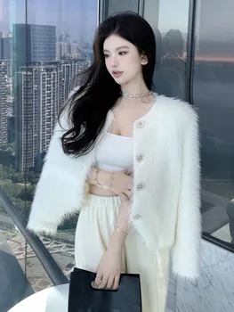 Висококачествени дамски зимни норковая палто, однотонная модни градинска однобортная укороченная яке от изкуствена кожа, дамски връхни дрехи