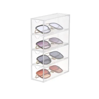 Акрилни калъф за очила могат да подредят в четири слоя, кутия за показване на слънчеви очила, прахоустойчив кутия за съхранение на канцеларски материали.