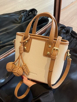 Модни универсални дамски чанти през рамо 2023 Модерен контрастен дизайн, чанта-кофи от мека кожа, дамски чанти за пътуване до работа